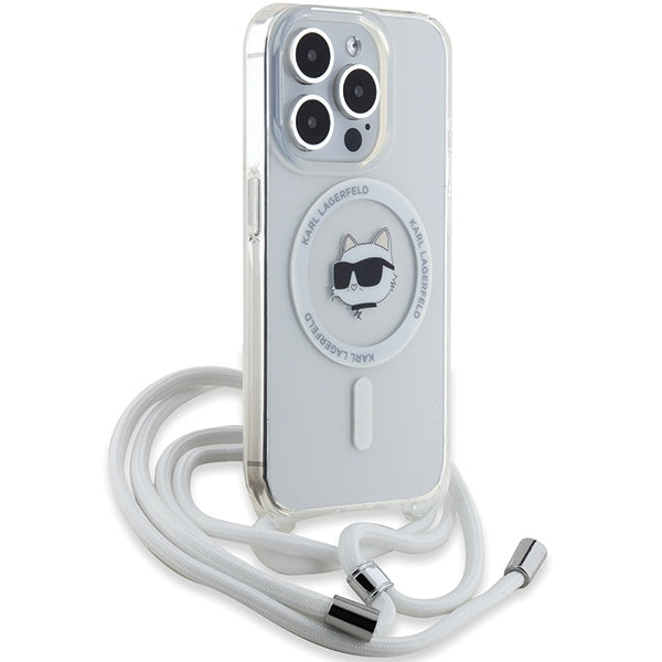 Husa MagSafe pentru Apple iPhone 14 Pro Max, Karl Lagerfeld, IML Crossbody Choupette's Head with Strap, Transparenta