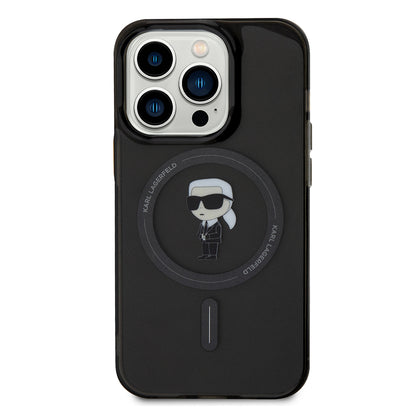Husa MagSafe pentru Apple iPhone 14 Pro Max, Karl Lagerfeld, IML Ikonik Karl, Neagra