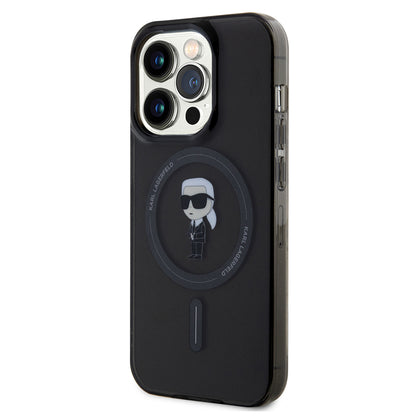 Husa MagSafe pentru Apple iPhone 14 Pro Max, Karl Lagerfeld, IML Ikonik Karl, Neagra