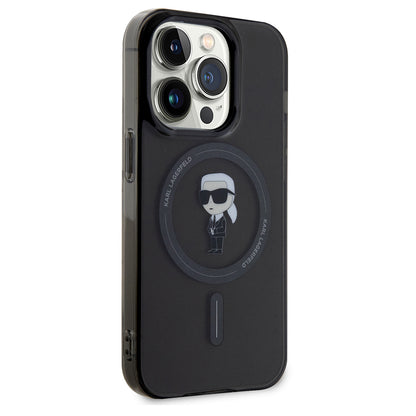 Husa MagSafe pentru Apple iPhone 14 Pro Max, Karl Lagerfeld, IML Ikonik Karl, Neagra