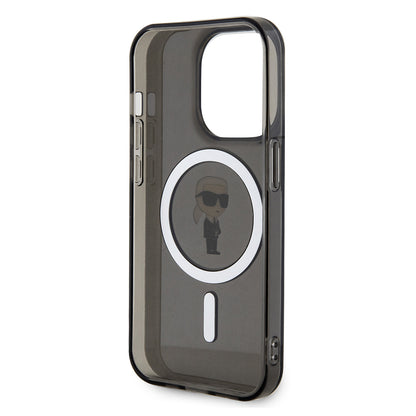 Husa MagSafe pentru Apple iPhone 14 Pro Max, Karl Lagerfeld, IML Ikonik Karl, Neagra
