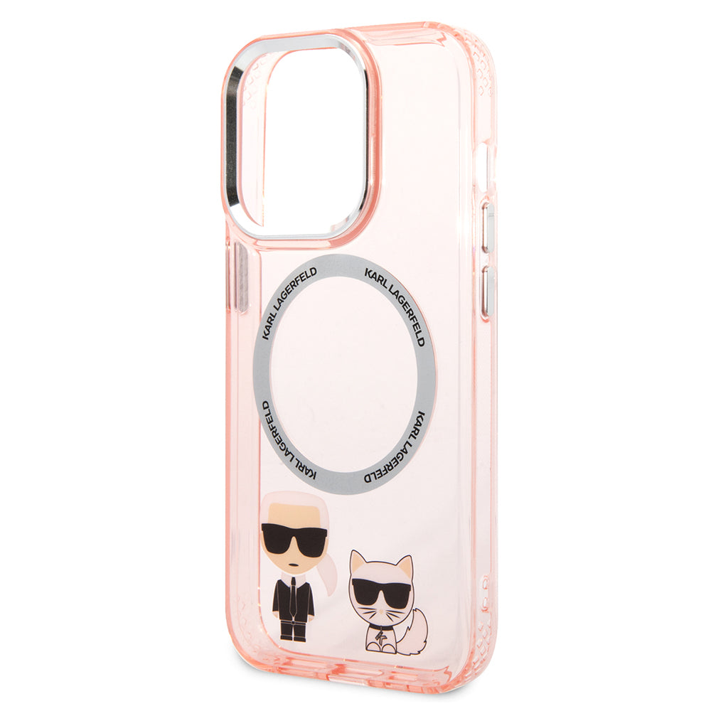Husa MagSafe pentru Apple iPhone 14 Pro Max, Karl Lagerfeld, Karl & Choupette Aluminium, Roz