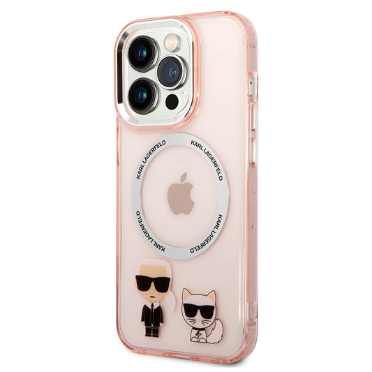 Husa MagSafe pentru Apple iPhone 14 Pro Max, Karl Lagerfeld, Karl & Choupette Aluminium, Roz