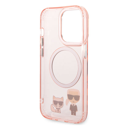 Husa MagSafe pentru Apple iPhone 14 Pro Max, Karl Lagerfeld, Karl & Choupette Aluminium, Roz