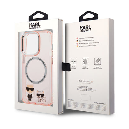 Husa MagSafe pentru Apple iPhone 14 Pro Max, Karl Lagerfeld, Karl & Choupette Aluminium, Roz