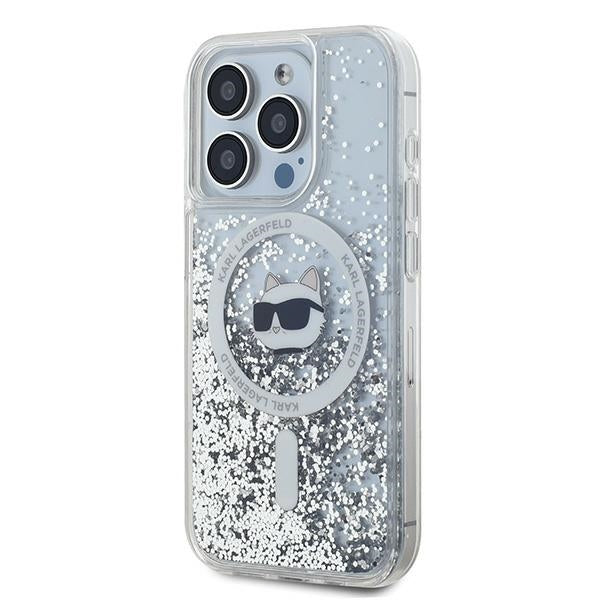 Husa MagSafe pentru Apple iPhone 14 Pro Max, Karl Lagerfeld, Liquid Glitter Choupette's Head, Transparenta