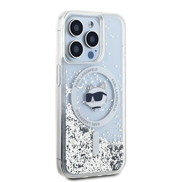 Husa MagSafe pentru Apple iPhone 14 Pro Max, Karl Lagerfeld, Liquid Glitter Choupette's Head, Transparenta