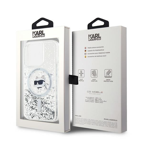 Husa MagSafe pentru Apple iPhone 14 Pro Max, Karl Lagerfeld, Liquid Glitter Choupette's Head, Transparenta