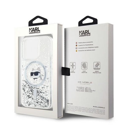 Husa MagSafe pentru Apple iPhone 14 Pro Max, Karl Lagerfeld, Liquid Glitter Choupette's Head, Transparenta