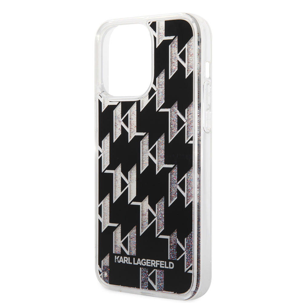 Husa MagSafe pentru Apple iPhone 14 Pro Max, Karl Lagerfeld, Monogram Liquid Glitter, Neagra