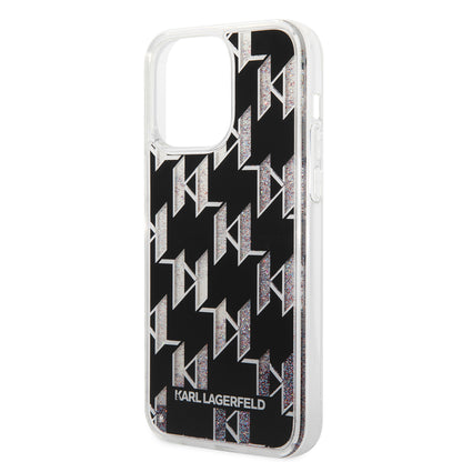 Husa MagSafe pentru Apple iPhone 14 Pro Max, Karl Lagerfeld, Monogram Liquid Glitter, Neagra