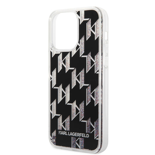 Husa MagSafe pentru Apple iPhone 14 Pro Max, Karl Lagerfeld, Monogram Liquid Glitter, Neagra