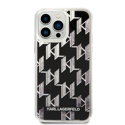 Husa MagSafe pentru Apple iPhone 14 Pro Max, Karl Lagerfeld, Monogram Liquid Glitter, Neagra