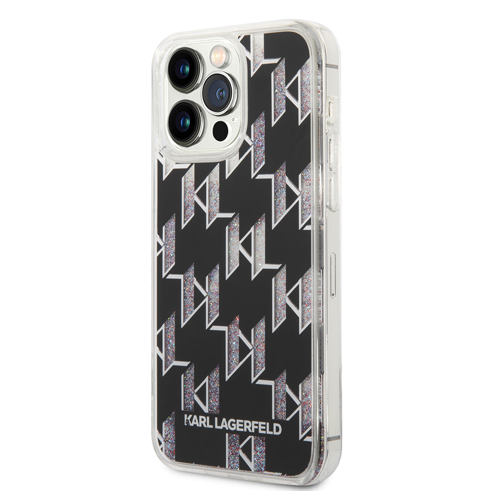 Husa MagSafe pentru Apple iPhone 14 Pro Max, Karl Lagerfeld, Monogram Liquid Glitter, Neagra