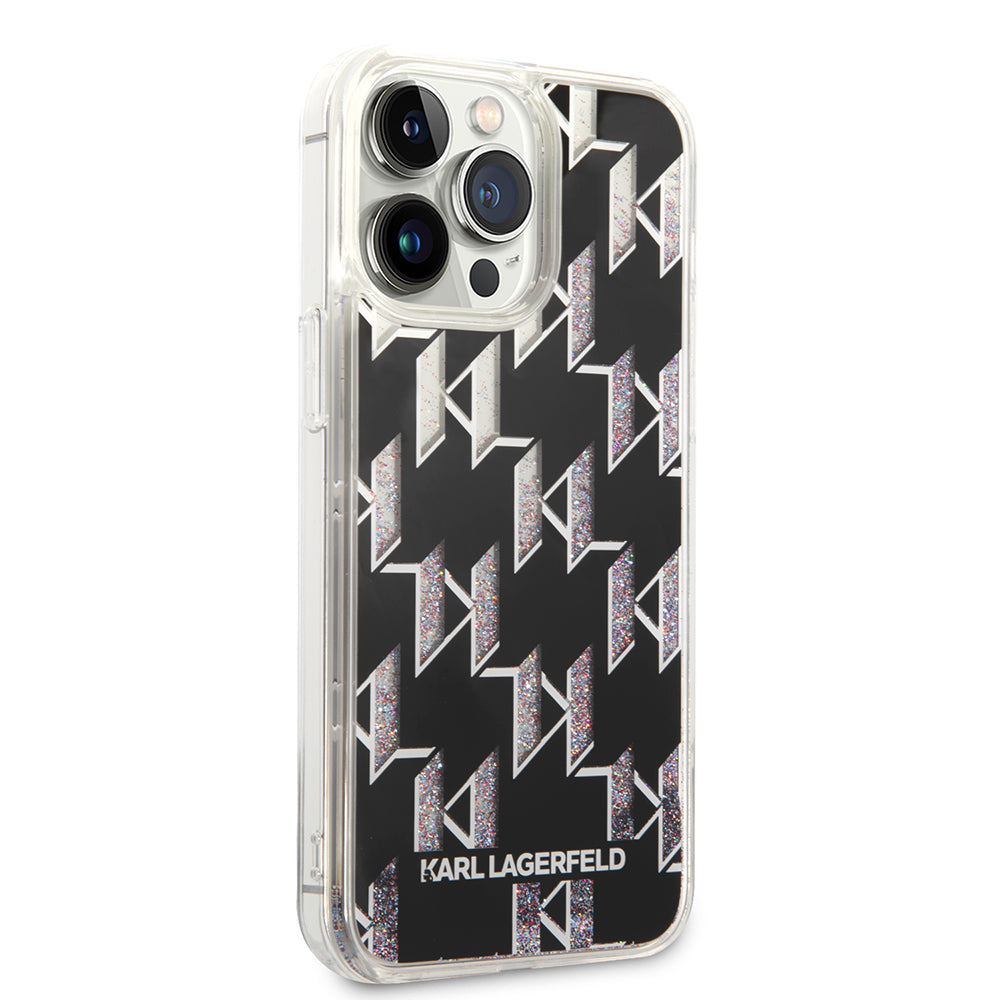 Husa MagSafe pentru Apple iPhone 14 Pro Max, Karl Lagerfeld, Monogram Liquid Glitter, Neagra