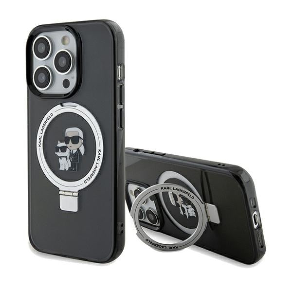 Husa MagSafe pentru Apple iPhone 14 Pro Max, Karl Lagerfeld, Ring Stand Karl & Choupette, Neagra