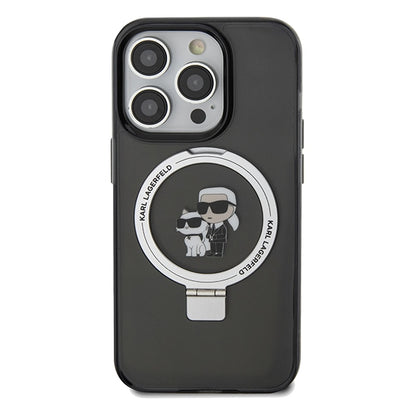 Husa MagSafe pentru Apple iPhone 14 Pro Max, Karl Lagerfeld, Ring Stand Karl & Choupette, Neagra