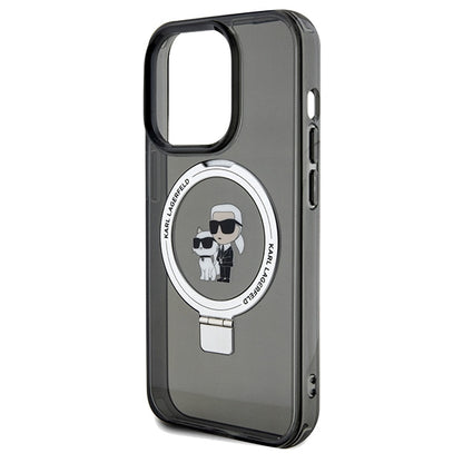 Husa MagSafe pentru Apple iPhone 14 Pro Max, Karl Lagerfeld, Ring Stand Karl & Choupette, Neagra