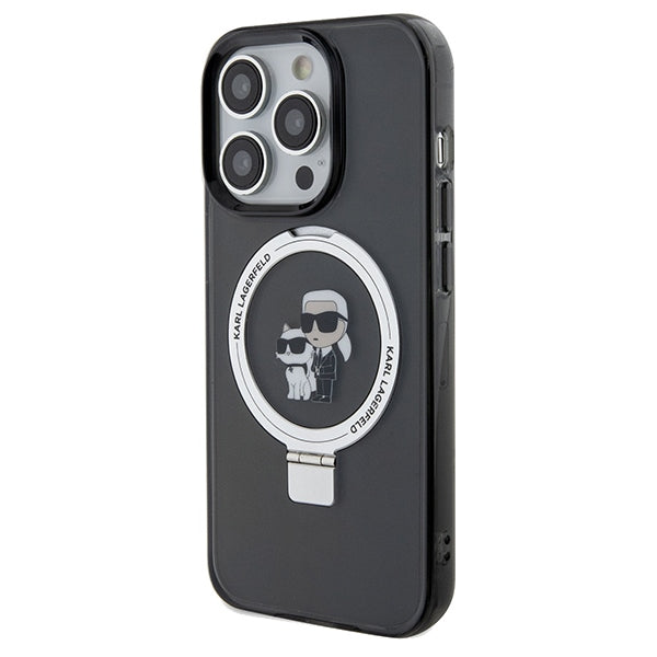 Husa MagSafe pentru Apple iPhone 14 Pro Max, Karl Lagerfeld, Ring Stand Karl & Choupette, Neagra
