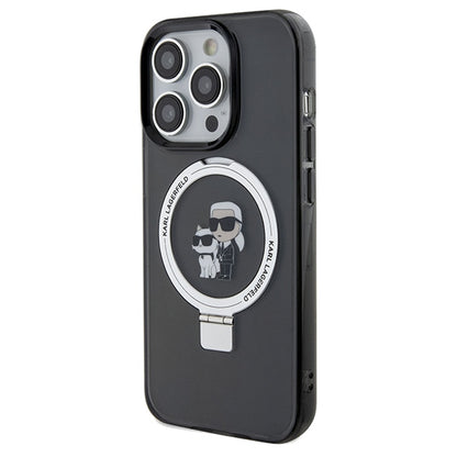 Husa MagSafe pentru Apple iPhone 14 Pro Max, Karl Lagerfeld, Ring Stand Karl & Choupette, Neagra