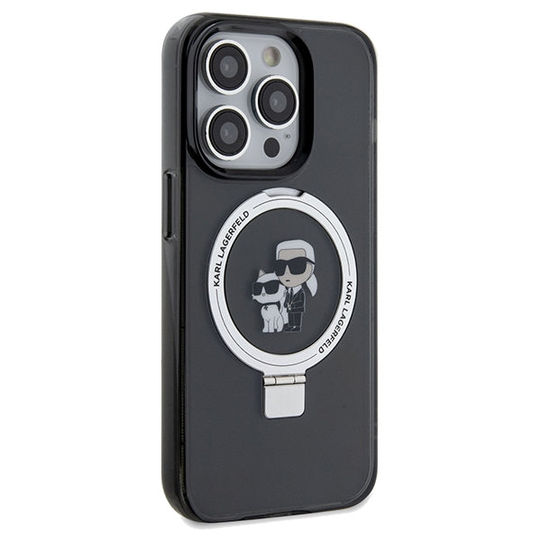 Husa MagSafe pentru Apple iPhone 14 Pro Max, Karl Lagerfeld, Ring Stand Karl & Choupette, Neagra