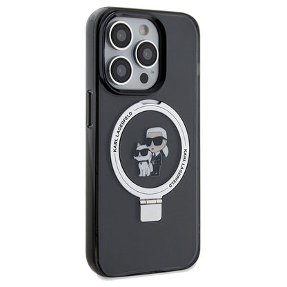 Husa MagSafe pentru Apple iPhone 14 Pro Max, Karl Lagerfeld, Ring Stand Karl & Choupette, Neagra