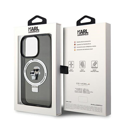 Husa MagSafe pentru Apple iPhone 14 Pro Max, Karl Lagerfeld, Ring Stand Karl & Choupette, Neagra