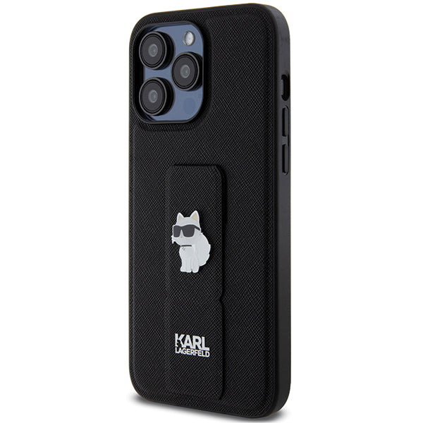 Husa MagSafe pentru Apple iPhone 14 Pro Max, Karl Lagerfeld, Saffiano Gripstand Choupette, Neagra