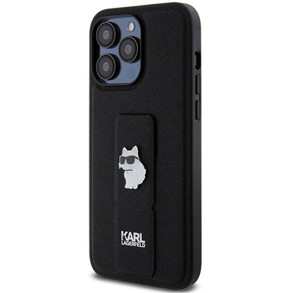 Husa MagSafe pentru Apple iPhone 14 Pro Max, Karl Lagerfeld, Saffiano Gripstand Choupette, Neagra