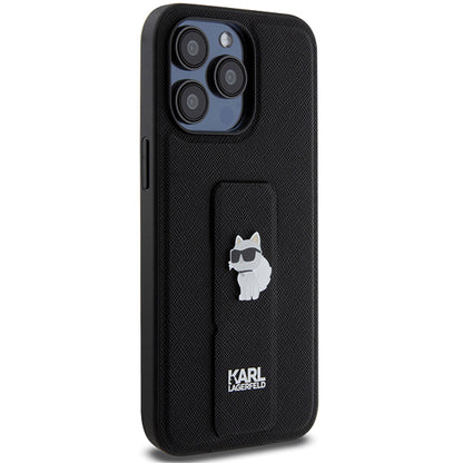 Husa MagSafe pentru Apple iPhone 14 Pro Max, Karl Lagerfeld, Saffiano Gripstand Choupette, Neagra