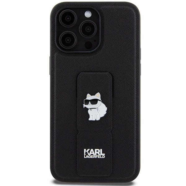 Husa MagSafe pentru Apple iPhone 14 Pro Max, Karl Lagerfeld, Saffiano Gripstand Choupette, Neagra
