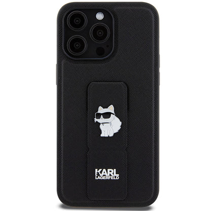 Husa MagSafe pentru Apple iPhone 14 Pro Max, Karl Lagerfeld, Saffiano Gripstand Choupette, Neagra