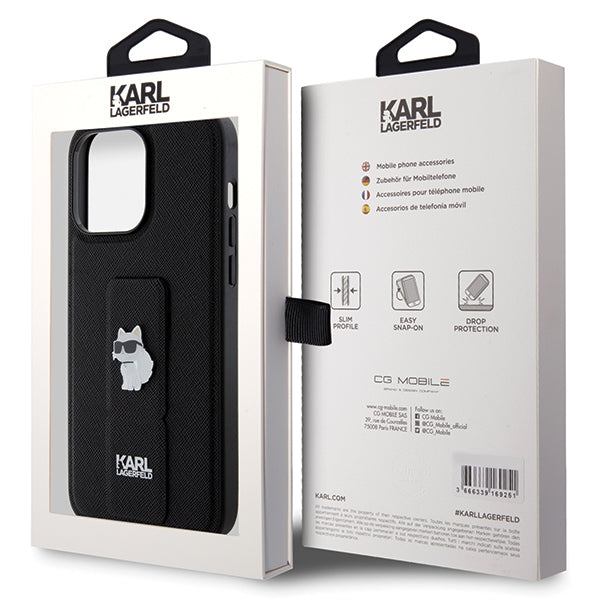 Husa MagSafe pentru Apple iPhone 14 Pro Max, Karl Lagerfeld, Saffiano Gripstand Choupette, Neagra