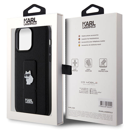 Husa MagSafe pentru Apple iPhone 14 Pro Max, Karl Lagerfeld, Saffiano Gripstand Choupette, Neagra