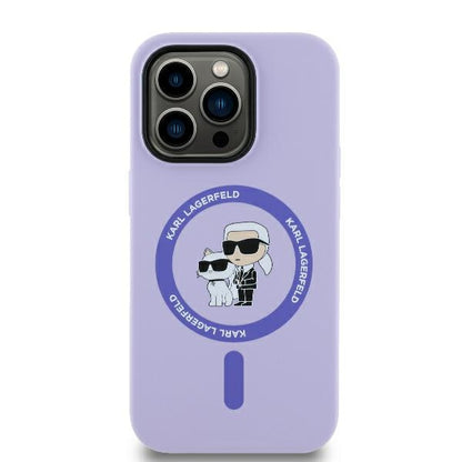 Husa MagSafe pentru Apple iPhone 14 Pro Max, Karl Lagerfeld, Silicone Ring Karl & Choupette, Mov