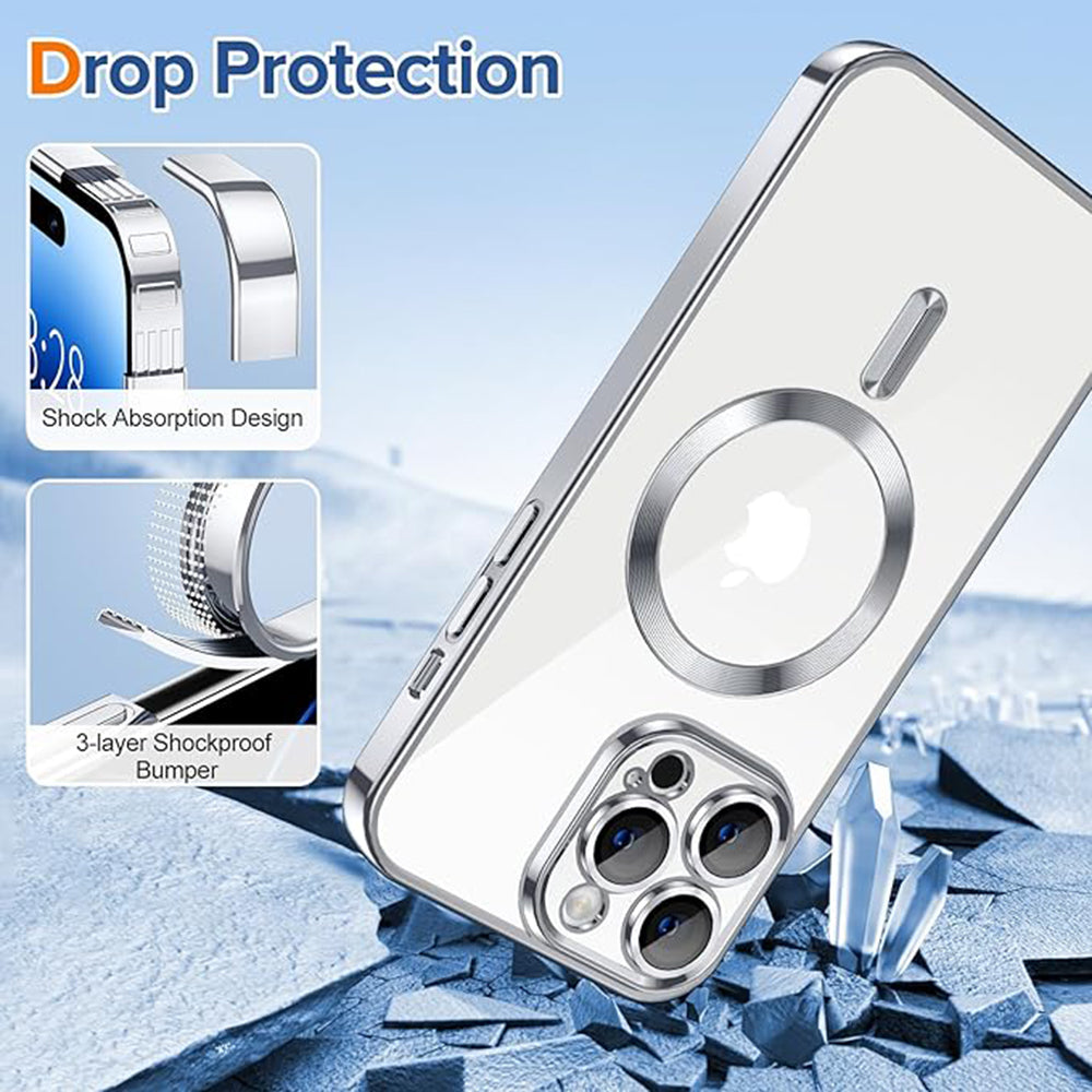 Husa MagSafe pentru Apple iPhone 14 Pro Max, Techsuit, Luxury Crystal, Argintie