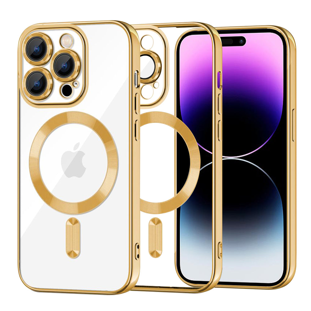 Husa MagSafe pentru Apple iPhone 14 Pro Max, Techsuit, Luxury Crystal, Aurie