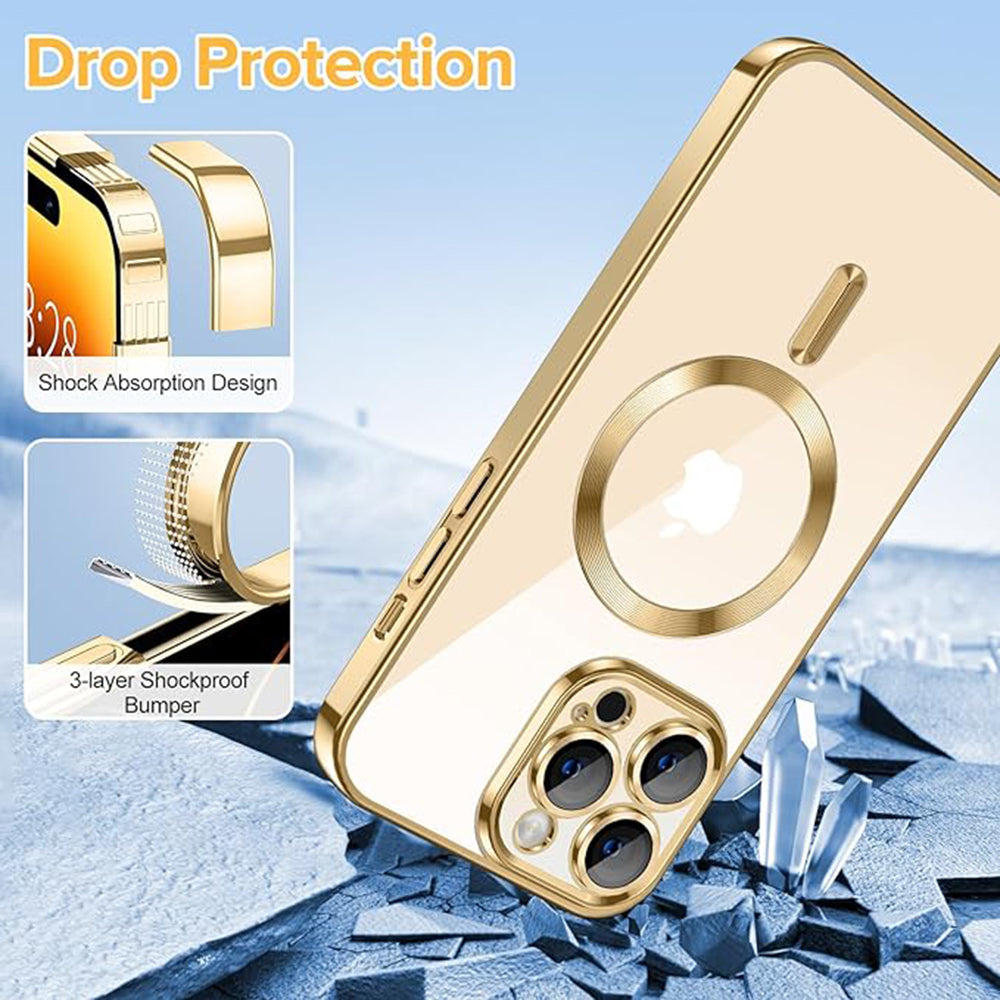 Husa MagSafe pentru Apple iPhone 14 Pro Max, Techsuit, Luxury Crystal, Aurie