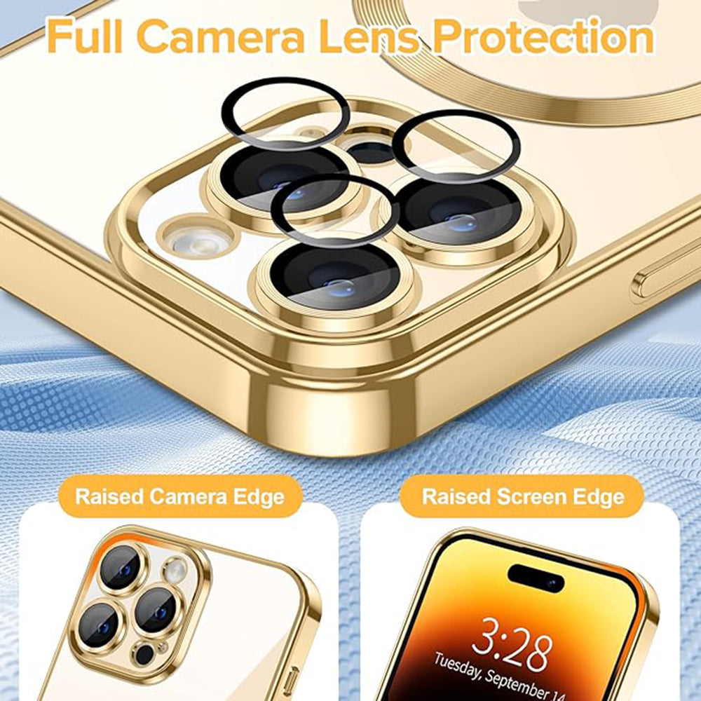 Husa MagSafe pentru Apple iPhone 14 Pro Max, Techsuit, Luxury Crystal, Aurie