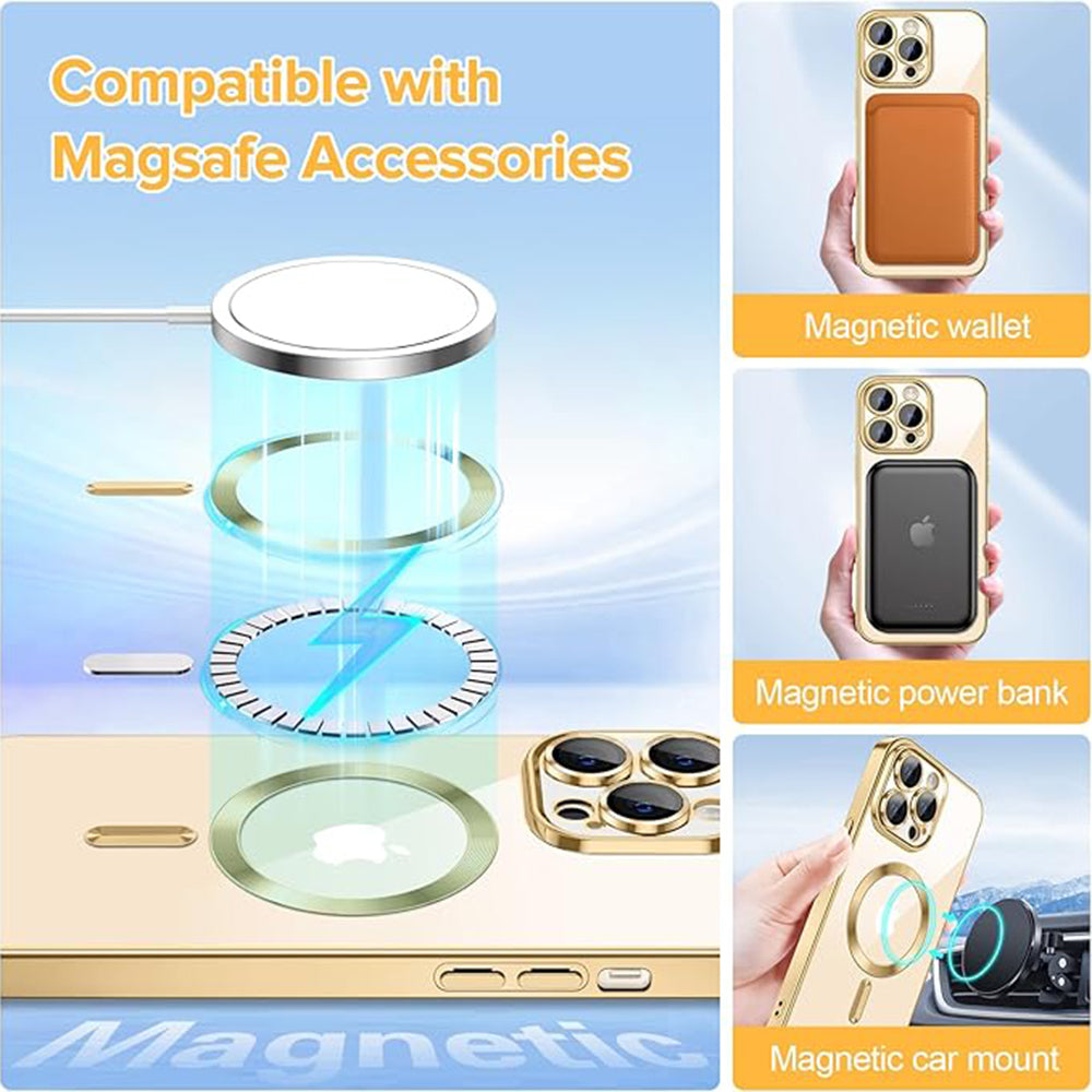 Husa MagSafe pentru Apple iPhone 14 Pro Max, Techsuit, Luxury Crystal, Aurie
