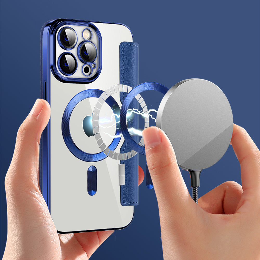 Husa MagSafe pentru Apple iPhone 14 Pro Max, Techsuit, SmartMag Book, Albastra