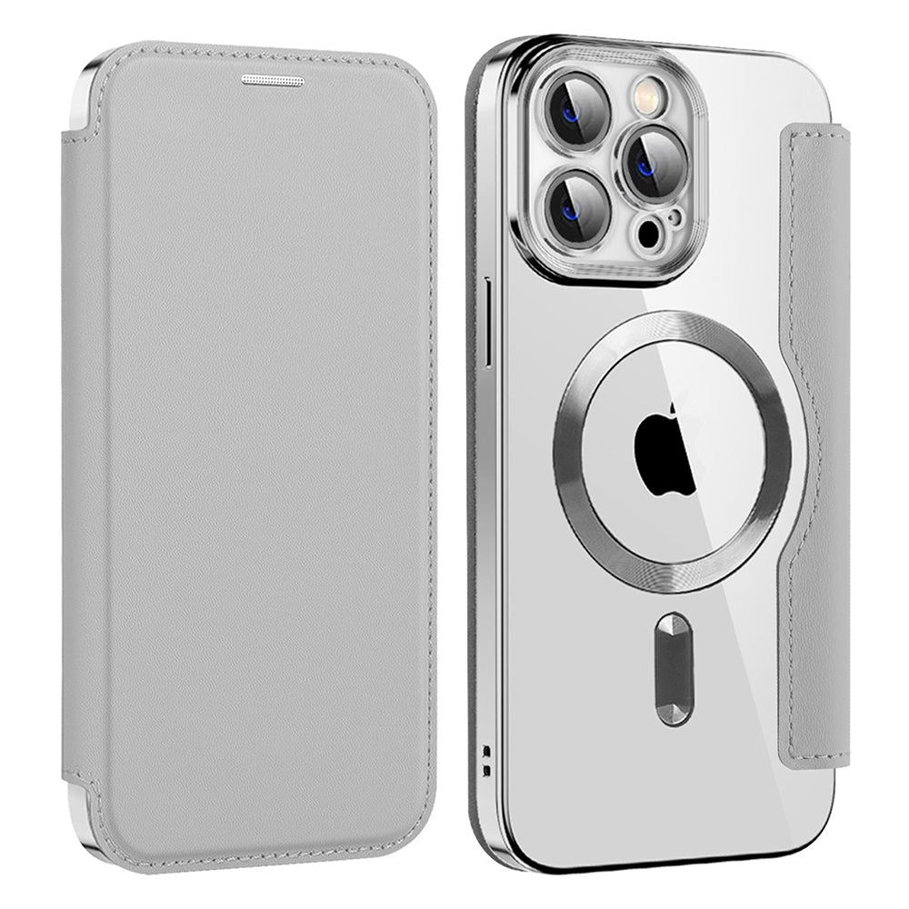 Husa MagSafe pentru Apple iPhone 14 Pro Max, Techsuit, SmartMag Book, Gri