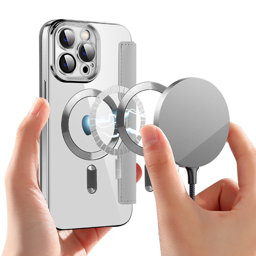 Husa MagSafe pentru Apple iPhone 14 Pro Max, Techsuit, SmartMag Book, Gri