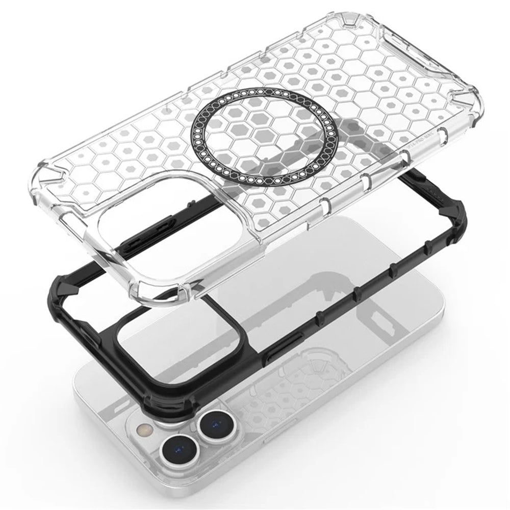 Husa MagSafe pentru Apple iPhone 14 Pro, Techsuit, HoneyComb Shield, Alba