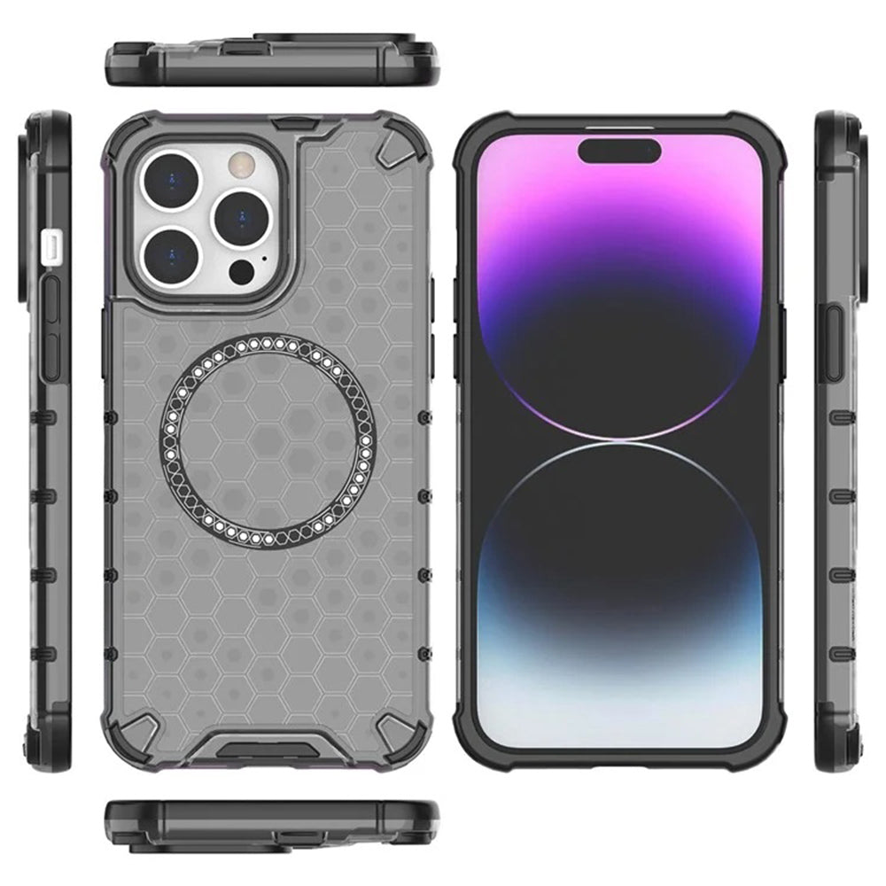 Husa MagSafe pentru Apple iPhone 14 Pro, Techsuit, HoneyComb Shield, Alba