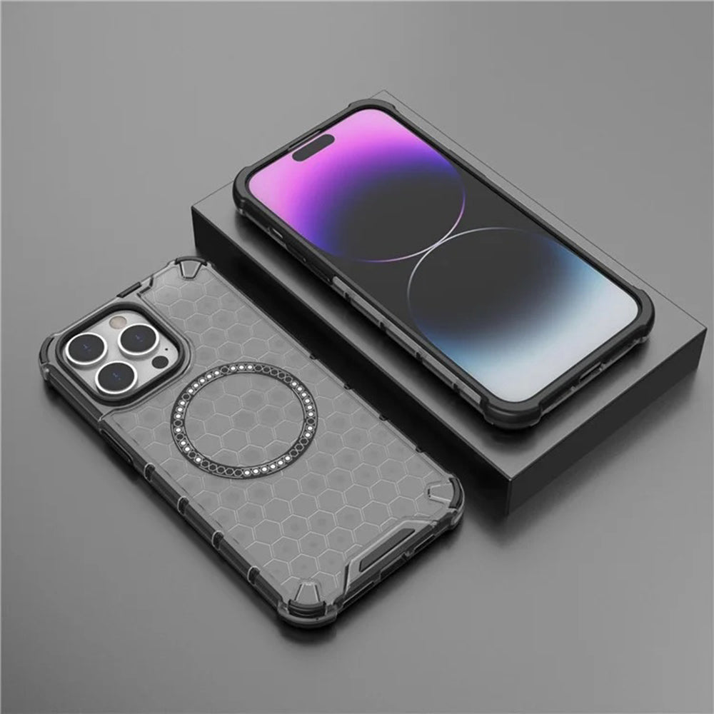 Husa MagSafe pentru Apple iPhone 14 Pro, Techsuit, HoneyComb Shield, Alba