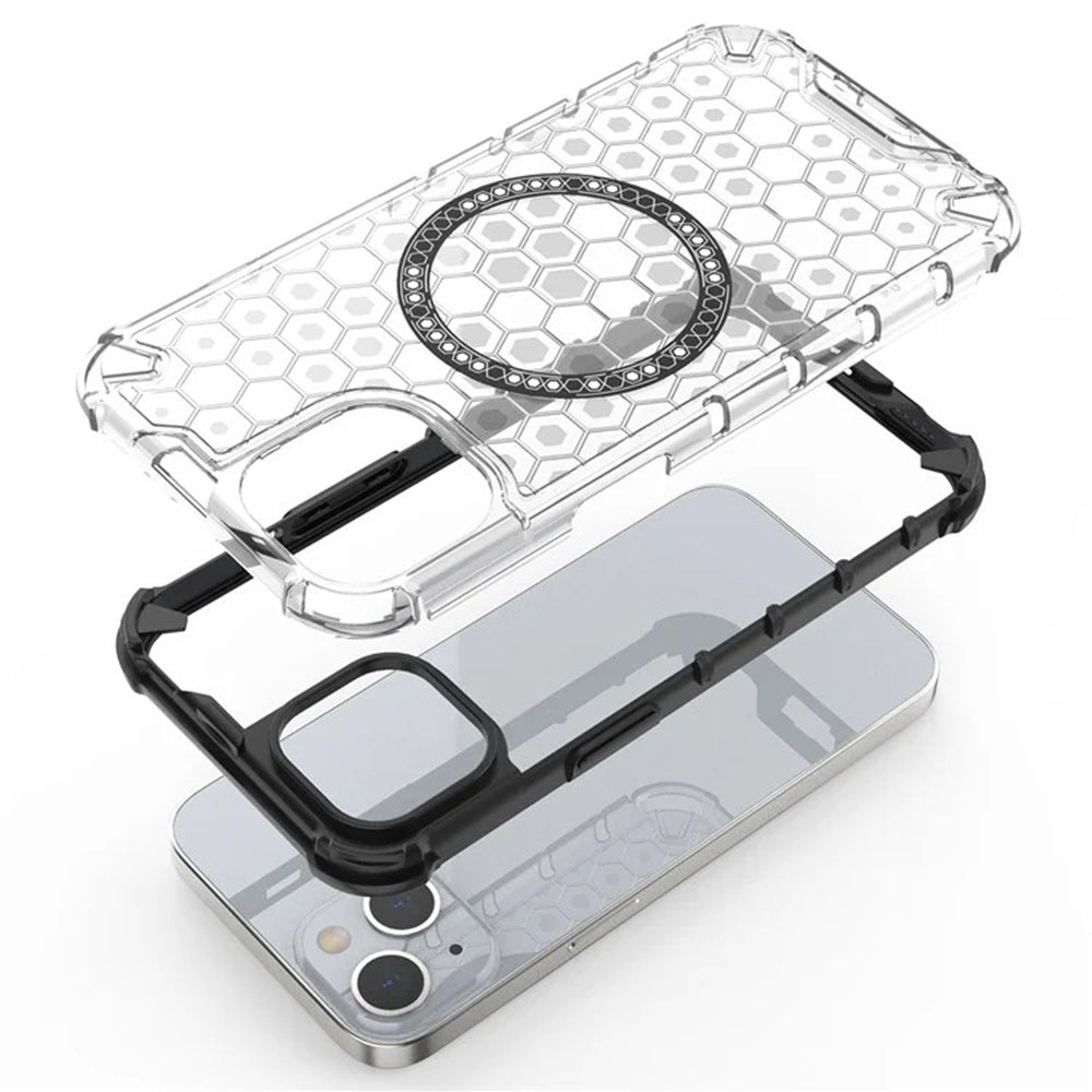 Husa MagSafe pentru Apple iPhone 14, Techsuit, HoneyComb Shield, Alba