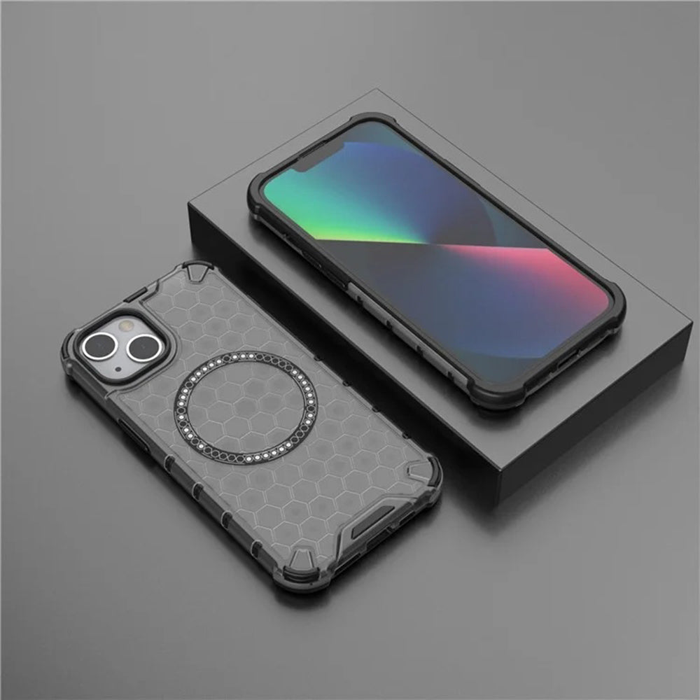 Husa MagSafe pentru Apple iPhone 14, Techsuit, HoneyComb Shield, Neagra