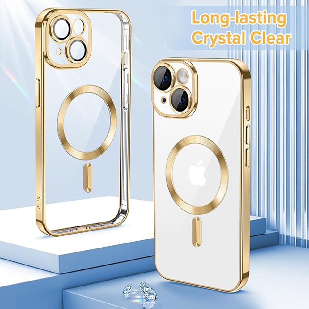 Husa MagSafe pentru Apple iPhone 14, Techsuit, Luxury Crystal, Aurie