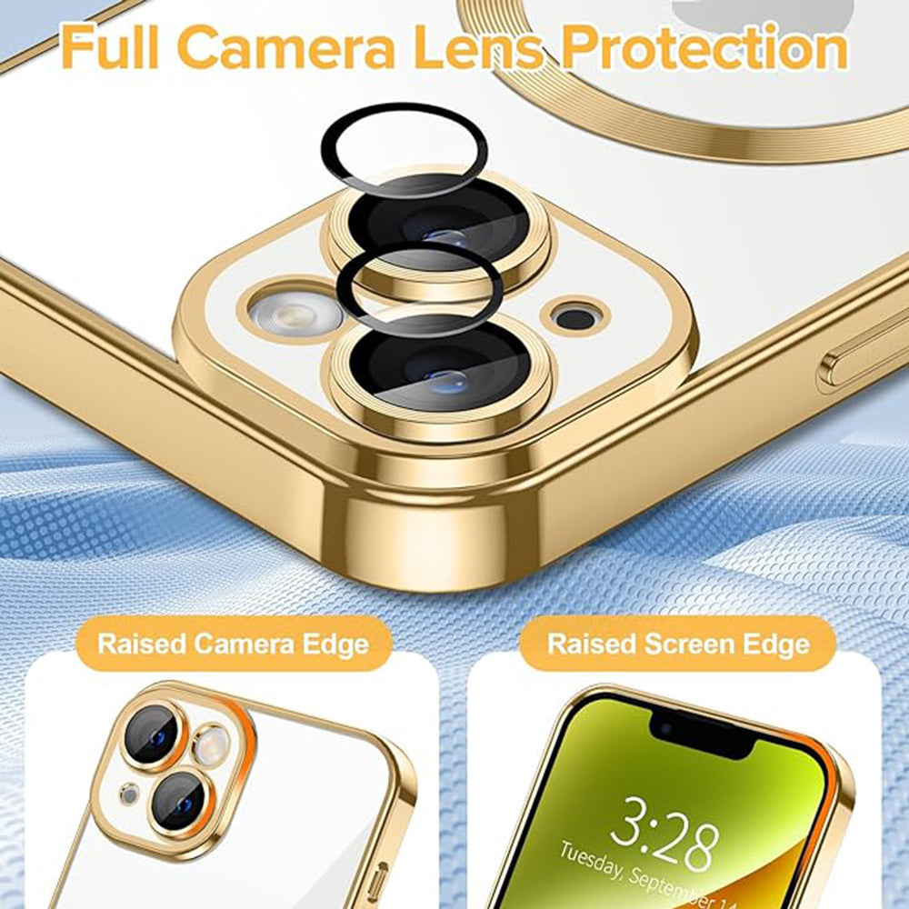 Husa MagSafe pentru Apple iPhone 14, Techsuit, Luxury Crystal, Aurie